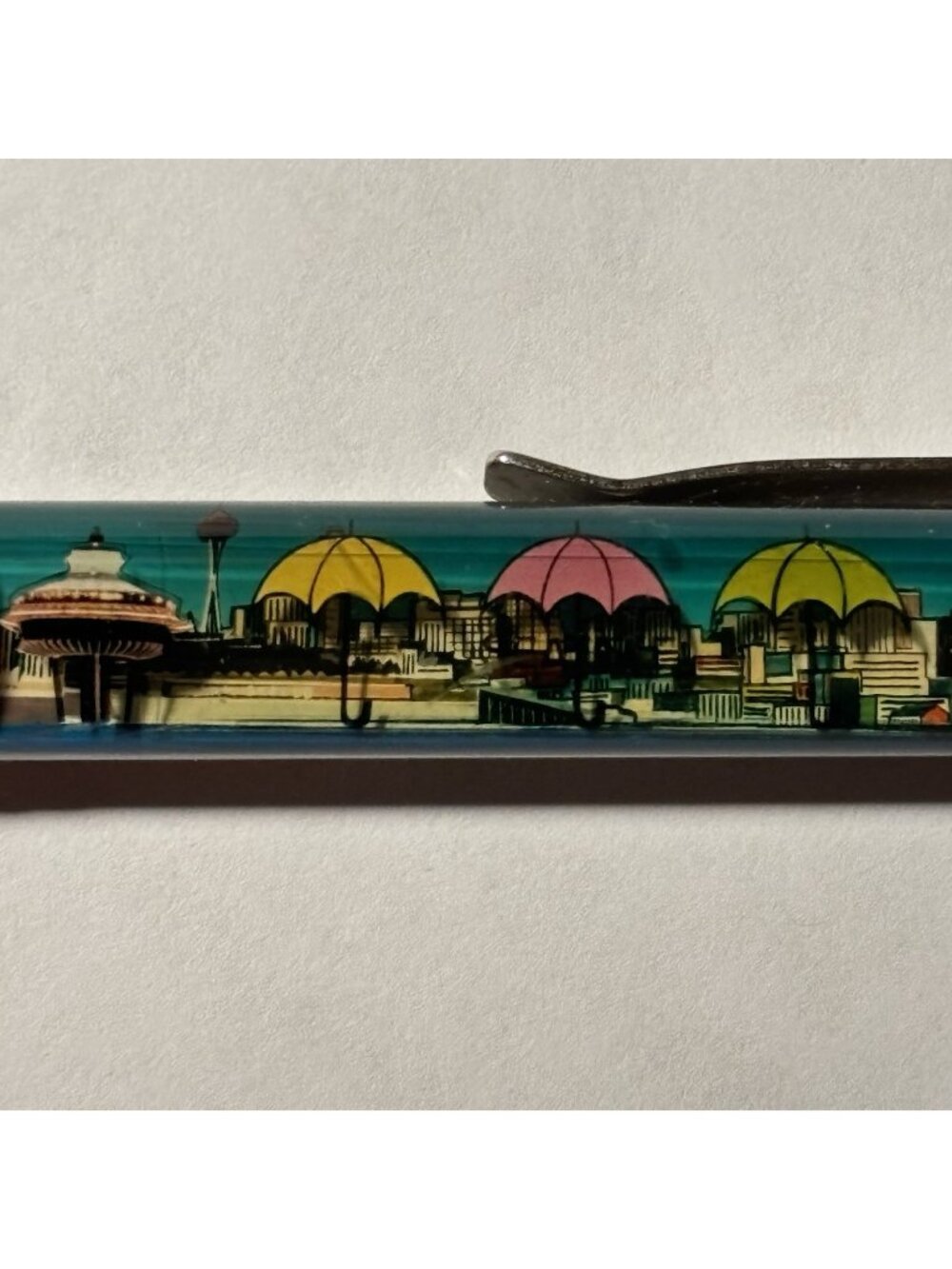 Seattle Washington Floaty Pen Colorful Rain Umbrellas Move by City Space Needle
